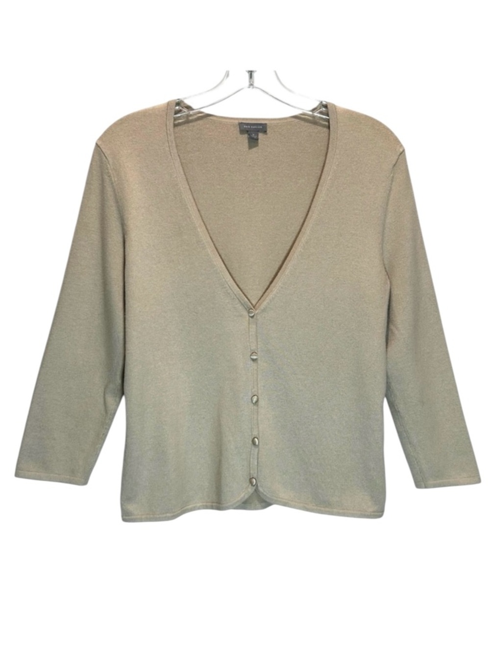 Ann Taylor Tan Silk Cashmere Blend Cardigan Sweater, V-Neck 3/4 Sleeves - Medium